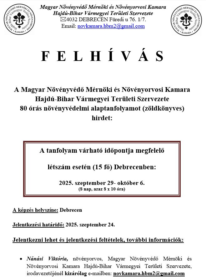 80 órás növényvédelmi alaptanfolyam