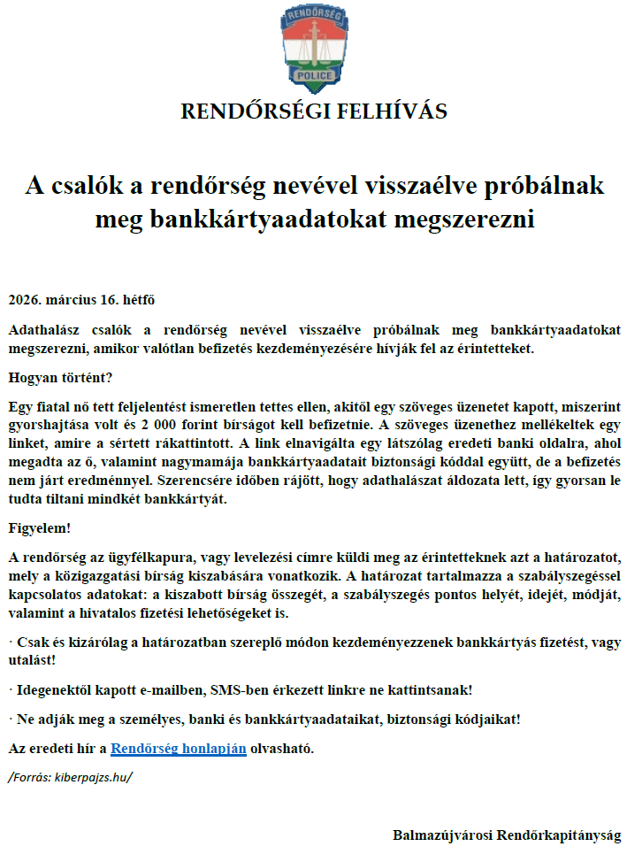 Rendőrségi felhívás