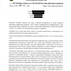 Válasz telekadó kapcsán